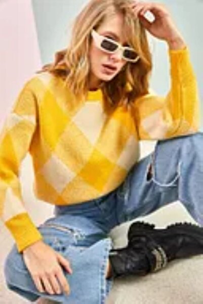 Get Crazy Women's Square Patterned Knitwear Sweater