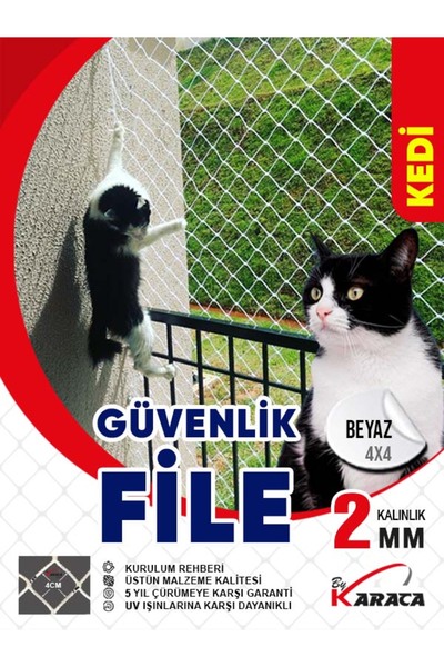KARACAFİLE Kedi Balkon Güvenlik Filesi 1.5x2 Mt 2mm İp Kalınlığı 4x4 Gözenekl...