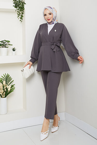 modapark.ist Γυναικείο κοστούμι παντελόνι με λεπτομέρεια με ζώνη