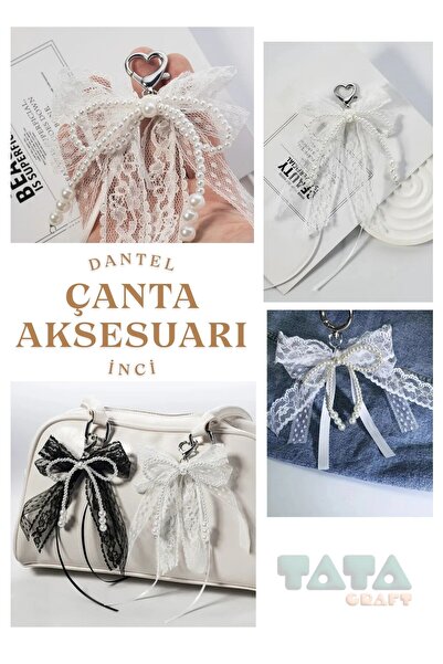 TATA CRAFT ACCESORIUL PENTRU GEANTĂ DE TELEFON CU DETALIARE DE PERLE DE DENTELĂ ALBĂ