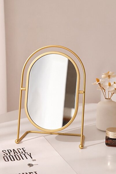 Akkoyunlu home Gold Oval Metal Ayaklı Makyaj Aynası Gold Oval Ayna