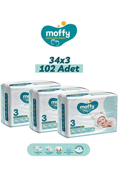 Moffy Twin Midi No 3 Bebek Bezi (34 x 3) 102 Adet