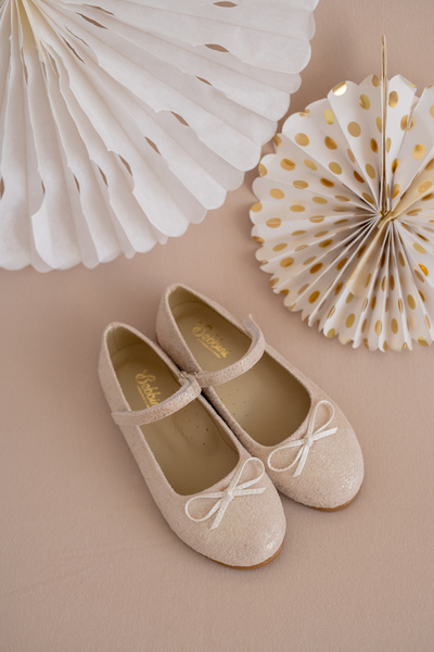 Bebbini Dream-Special Day Ecru Bow Vegan Leather Girls' Ballerinas