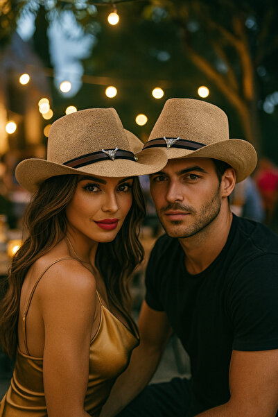 MYZİ STORE Καουμπόη Χάρτινο Καλοκαιρινό Ψάθινο Καπέλο Ταύρος με Λεπτομέρεια Φ...