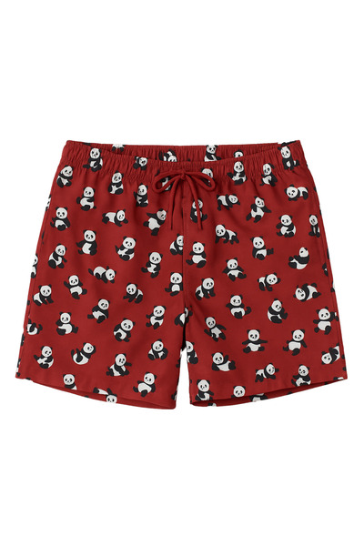 Katia&Bony Pantaloni scurți de baie cu model panda pentru bărbați, roșu Claret