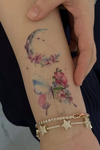 HEDİYEVİM Geçici Ay Ve Kelebek Figürlü Mini Dövme Tattoo
