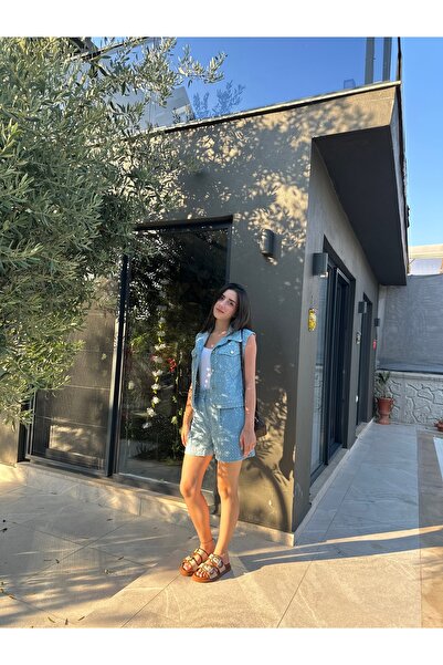 boho chıc شورت بتفاصيل من الترتر الأزرق مع ظهر مطاطي