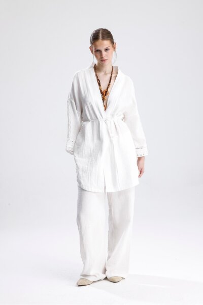 VAPUR TEKSTİL Stripe Garnished Muslin Double Set