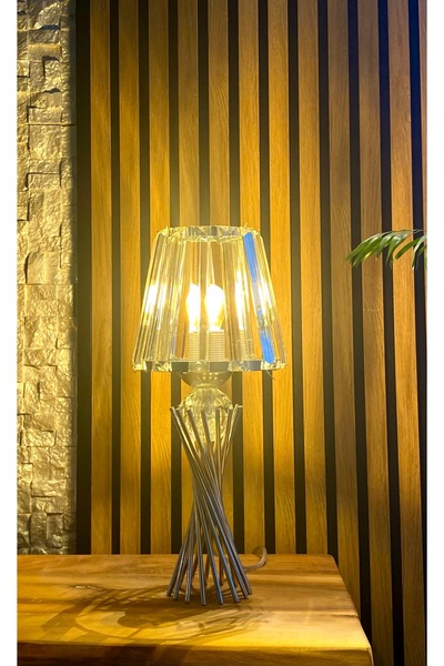 365GUNSERİSONU Modern Decorative Chrome Metal Leg Auger Model Crystal Stone Hat Lampshade Table Lamp