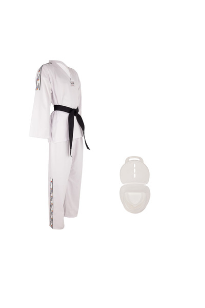 Saydo بدلة التايكوندو المخططة (مع هدية واقي الأسنان)