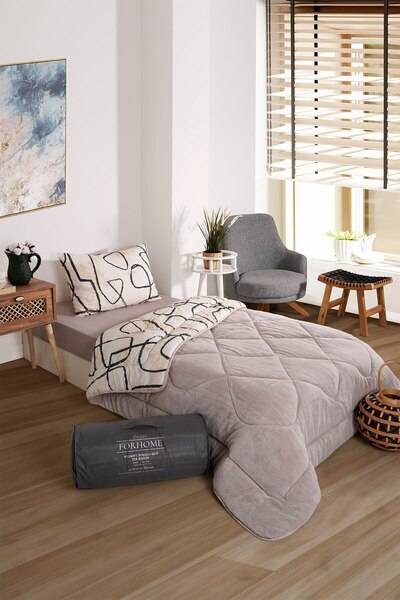 Sudemhome Single Double Sided Luxury Welsoft Elite Quilt Soft Fleece Quilt Pillow Case Effect Beige