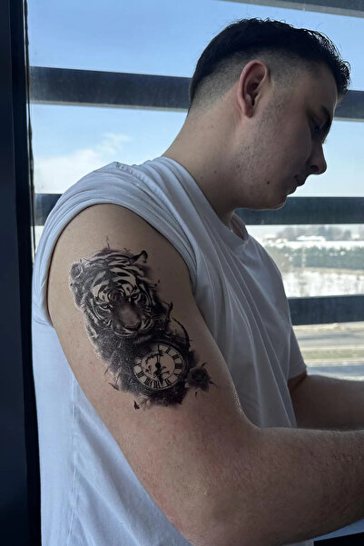 HEDİYEVİM Geçici Kaplan Ve Saat Figürlü Dövme Tattoo