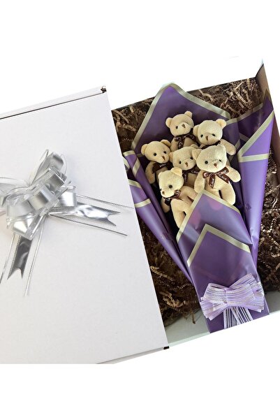 Sole Plush Teddy Bear 90 cm Bear and Purple Plush Teddy Bear Bouquet Gift for Lover Birthday Special Day Set