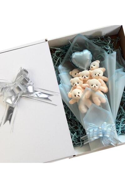 Sole Plush Bear 90 cm Birthday Gift Set Blue Bouquet with Teddy Bear and Balloon Heart for Special Occasion