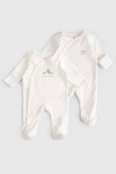 Little Gusto Set of 2 Organic Cotton Twig Ecru Jumpsuit with Gloves and Booties