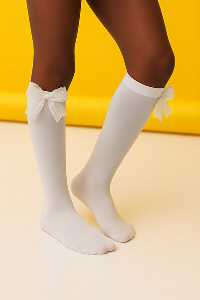 Katia&Bony Λευκές κοριτσίστικες κάλτσες μέχρι το γόνατο - με αξεσουάρ