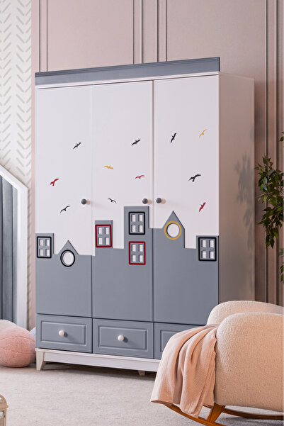 Setay Gardırop, City Montessori Çocuk Odası, City 3 Kapaklı Dolap - Gri
