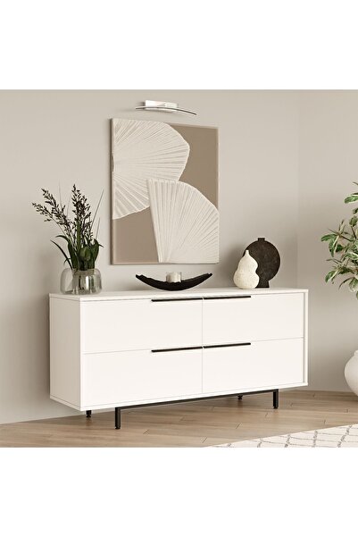 Yurupa Bohem Konsol 160cm 4 Kapaklı Metal Ayaklı Beyaz BOH3-W