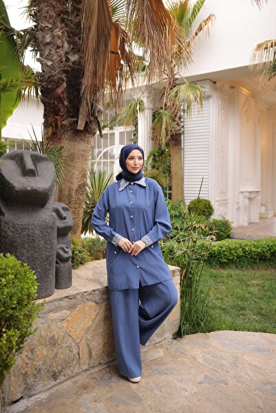 Ryzi Moda Γυναικείο Σετ Πουκάμισο Hijab-Παντελόνι & Φούτερ, Σετ μπλουζάκι