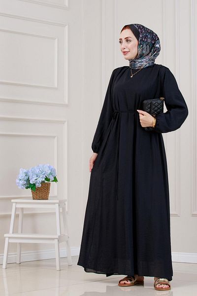 Sevitli Pera Dress with Tie-Up at the Waist-Black