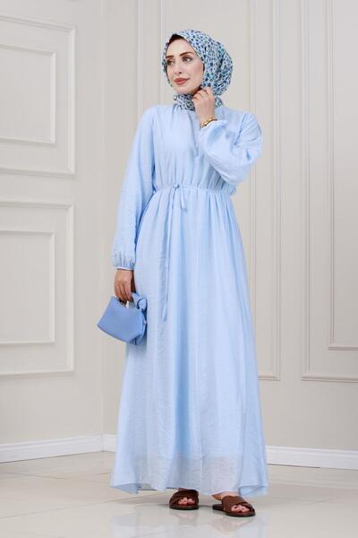 Sevitli Pera Dress with Tie-Up at the Waist-Blue