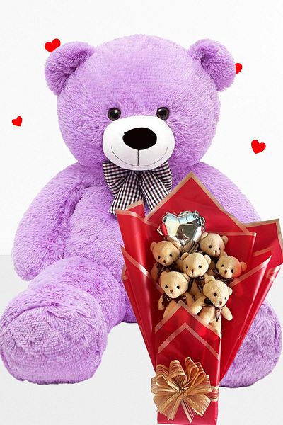 Sole 90 cm Plush Bear Romantic Milk Coffee Teddy Bear Bouquet with Balloons for Valentine's Day Birthday and Special Day Gift