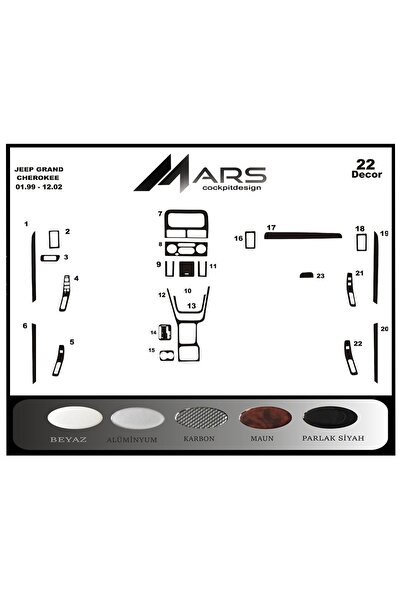 Marscockpitdesign جهاز تحكم جيب جراند شيروكي-توبوردو 1999-2002 22 قطعة