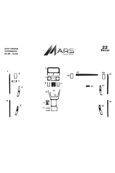 Marscockpitdesign جهاز تحكم جيب جراند شيروكي-توبوردو 1999-2002 22 قطعة