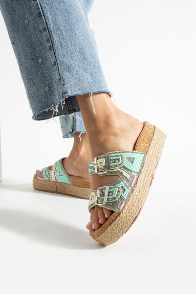 Bufu Gloria Stoned Thick Sole Jute Women's Slippers