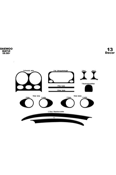 Marscockpitdesign دايو ماتيز كونسول-توربيدو 1998-2005 11 قطعة