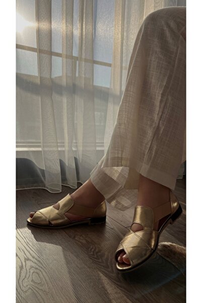 Saracshoes Gerçek Deri Gold Kadın Ayakkabı Senora