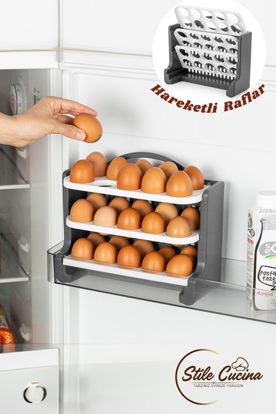 Stile Cucina 30 Compartment Egg Holder - 3 Tier Egg Rack Storage Container White-Anthracite