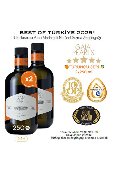 GAIA PEARLS İKİLİ SET Turuncu Seri 250 ml x2 Milas Memecik Erken Hasat Soğuk Sıkım Zeytinyağı
