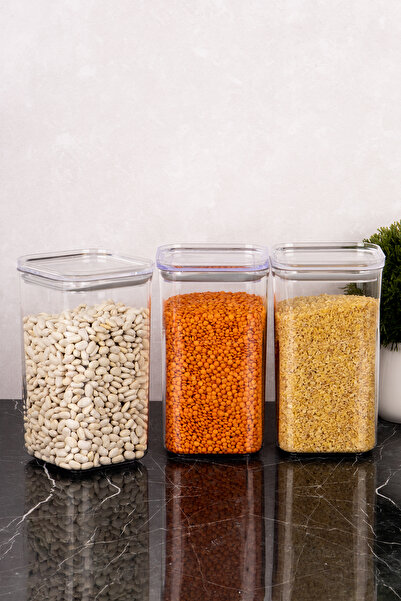 dnshome 3 قطع حاوية تخزين بغطاء مفرغ من الأكريليك برطمان تخزين 1200 مل