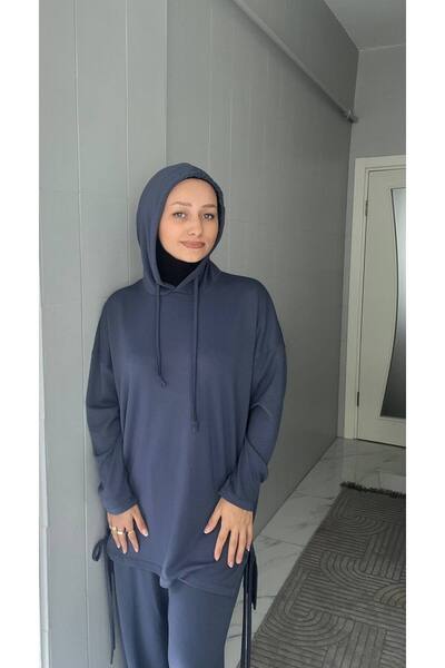 SAYRA Shawl Women's Hooded Drawstring Detailed Bottom Top Set