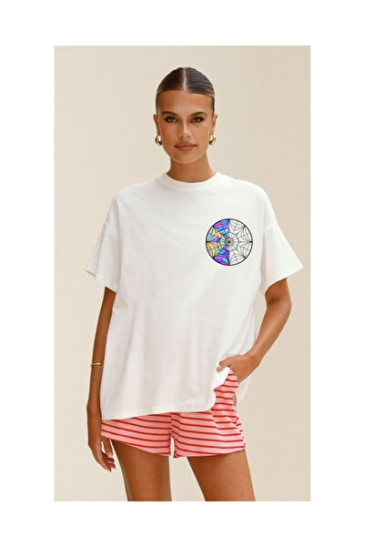 Tubinyoo تي شيرت كبير الحجم مطبوع عليه نافذة الأربعاء للجنسين