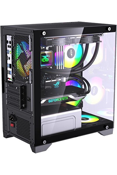 SPEARPC علبة ألعاب Sushi 345 Micro ATX -حجم لوحه أم (صغير) أسود، 4 مراوح ARGB وجهاز تحكم عن بعد