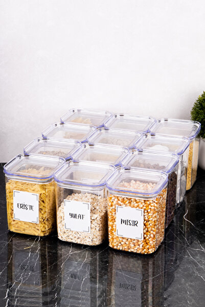 DNS HOME 12-Piece Vacuum Lid Pulses Set with Labels Food Storage Container Jar Mica 900 ml