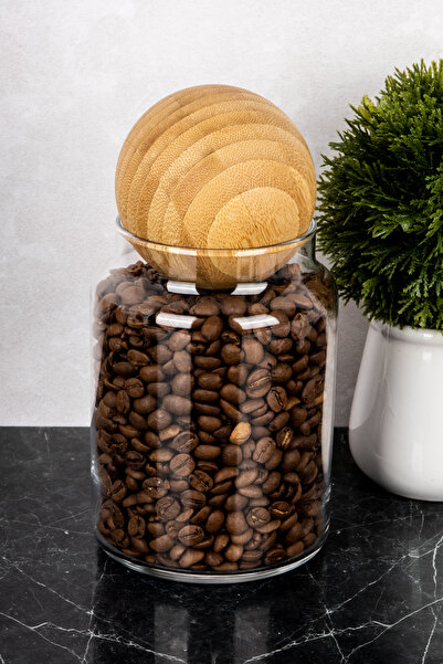 dnshome 1 Adet Ahşap Top Kapaklı Cam Kavanoz Saklama Kabı 800 ml