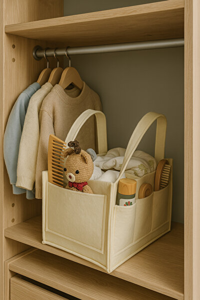 YUNUSOĞLU HOME Cream Mother Baby Felt Care Bag Organizer Organizer Multipurpose for Newborn