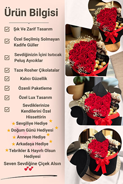 CAPSULE Sevgiliye Özel Hediye Gül Kutu Kırmızı Hediyelik Çiçek Doğum Günü Sepeti Kız Arkadaşa Eşe Sevgili