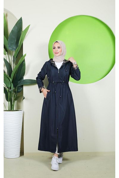 Vibeys Collection Full Length Plus Size Women's Trench Coat with Leopard Pattern Inside and Self-Lining