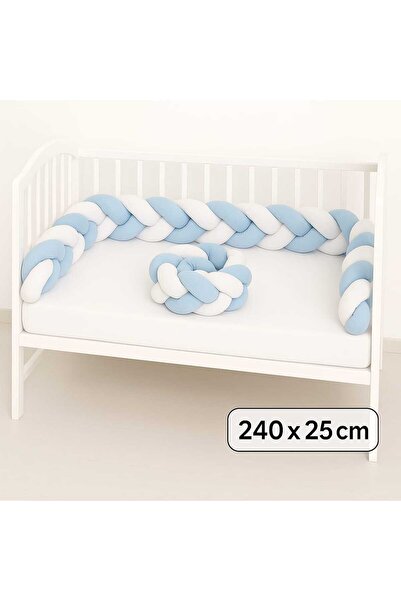 JULYA KİDS واقي سرير منسوج مقاس 240*25 سم مكون من 3 قطع باللون الأزرق