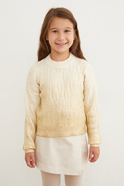 Fulla Moda Hair Braid Patterned Jacquard Girl's Sweater