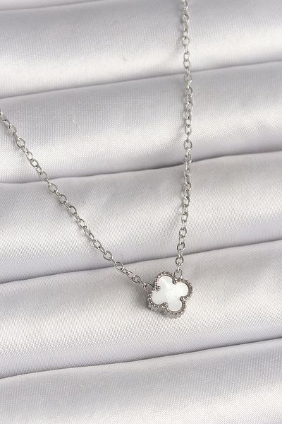 shopwave 316L Steel Silver Color White Clover Model Women's Necklace