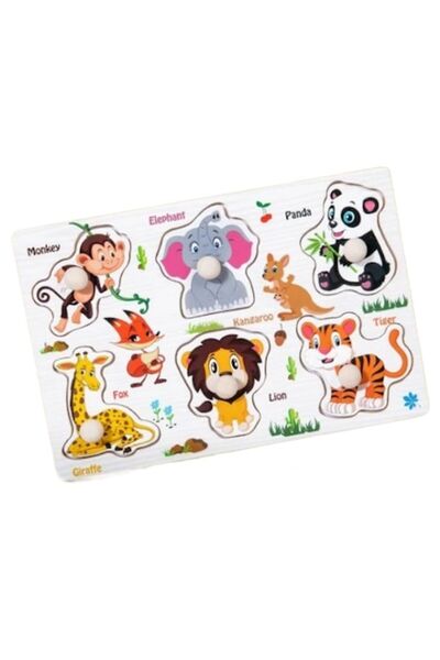 Mixbo Puzzle Montessori din lemn Mixbo, animale din jungla, 6 piese, 22.5 x 15 cm, multicolor