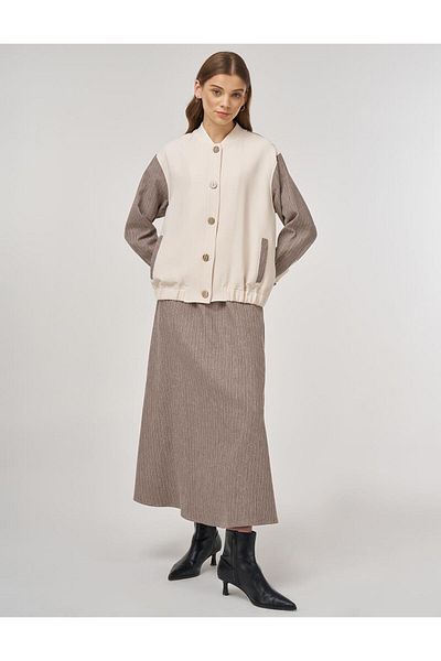 Kayra College Collar Cotton Linen Double Suit Mink