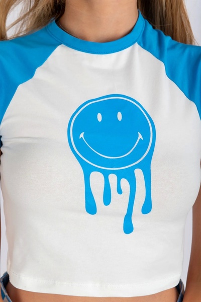 Bak Moda Tricou oversize albastru pentru femei Liquid Smile Belt Size