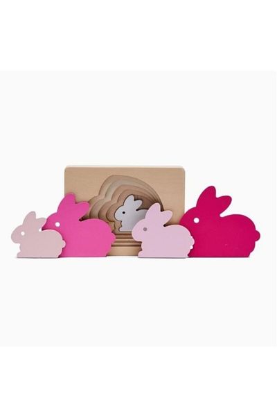 Mixbo Puzzle Montessori din lemn pentru sortare Mixbo, Iepurasi, 6 piese, 11.5 x 15 cm, 2 ani +, multicolo