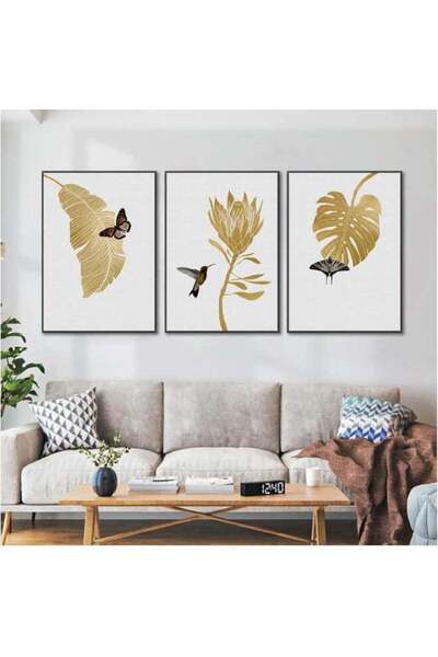ALAYRA International Palmc Abstract Wall Art Gold Leaves & Butterflies Canvas...